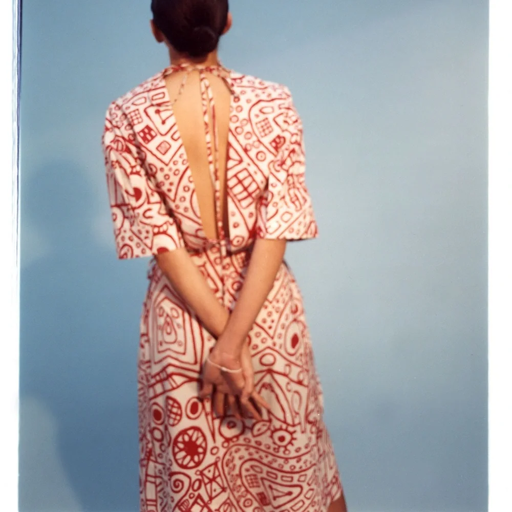COLVILLE Red White Kitchen Dinner Abstract printed cotton-poplin midi dress Sz 6